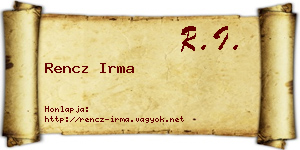 Rencz Irma névjegykártya